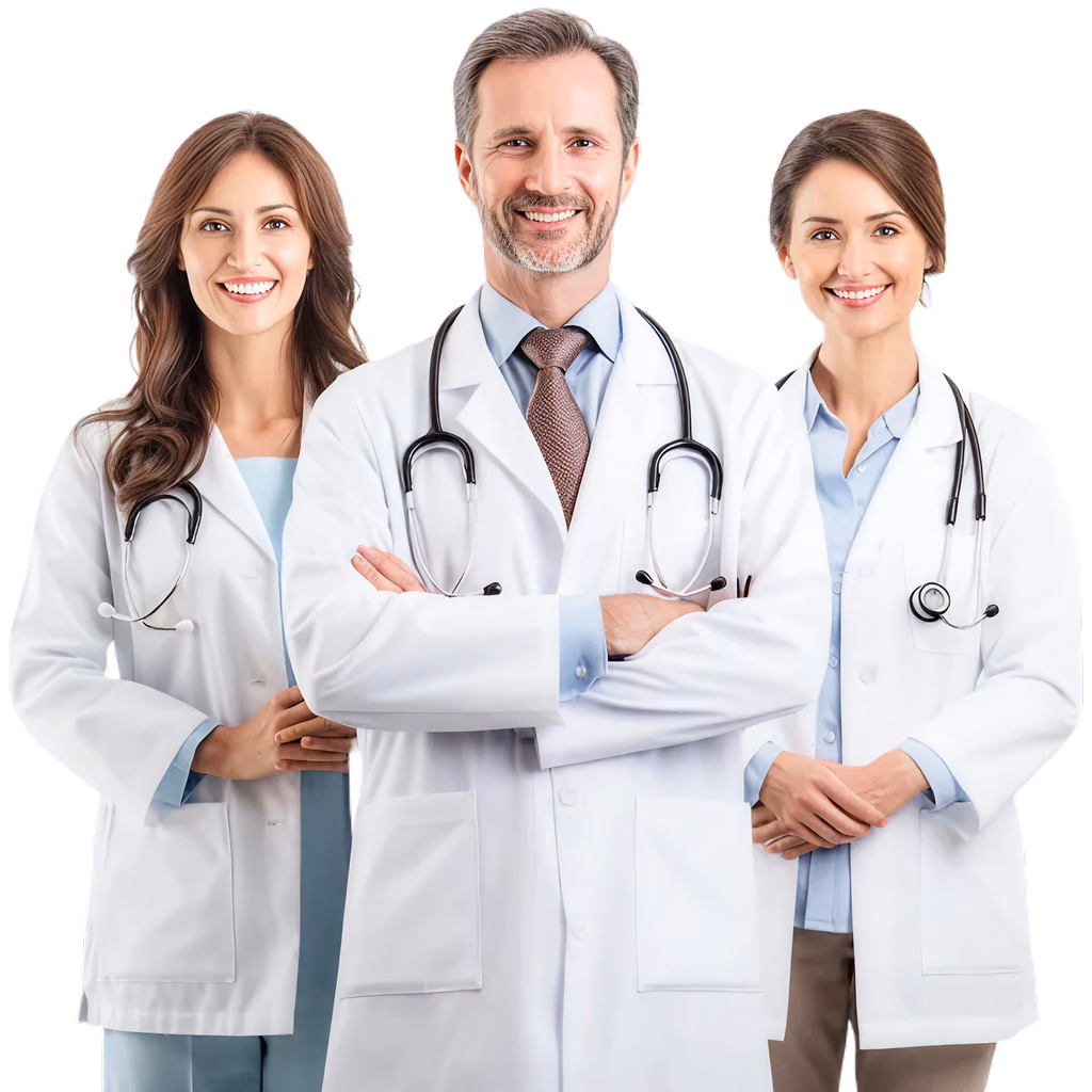 Our team of doctors standing together at the clinic
